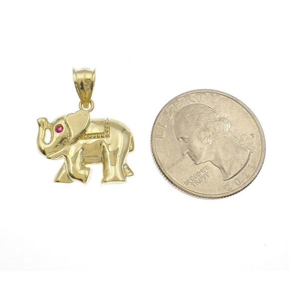 Elephant Pendant  10k Yellow Gold Lucky Charm 1" - Picture 2 of 4